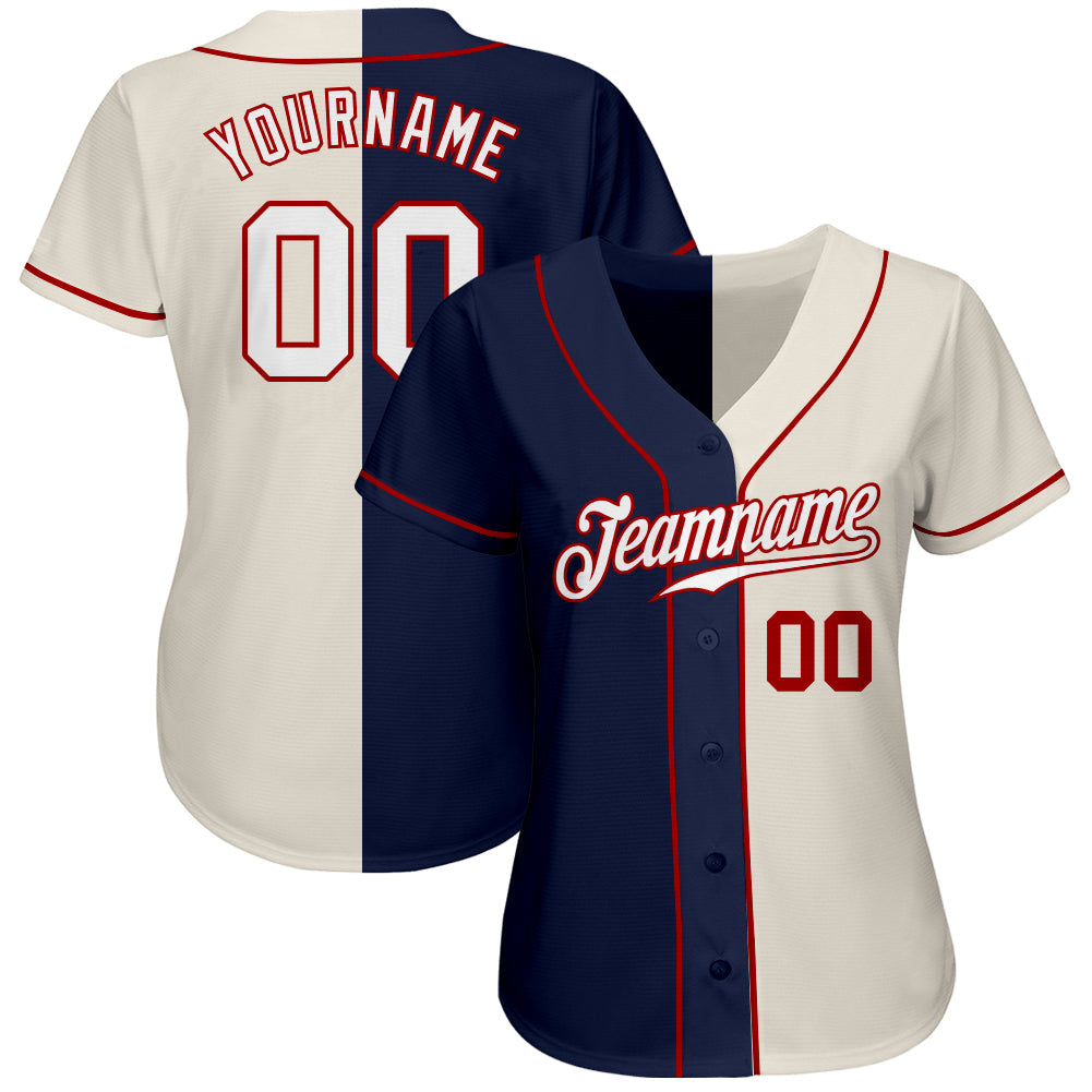 Custom Cream White-Navy Authentic Split Fashion Baseball Jersey view 2