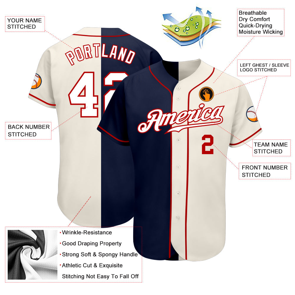 Custom Cream White-Navy Authentic Split Fashion Baseball Jersey view 3