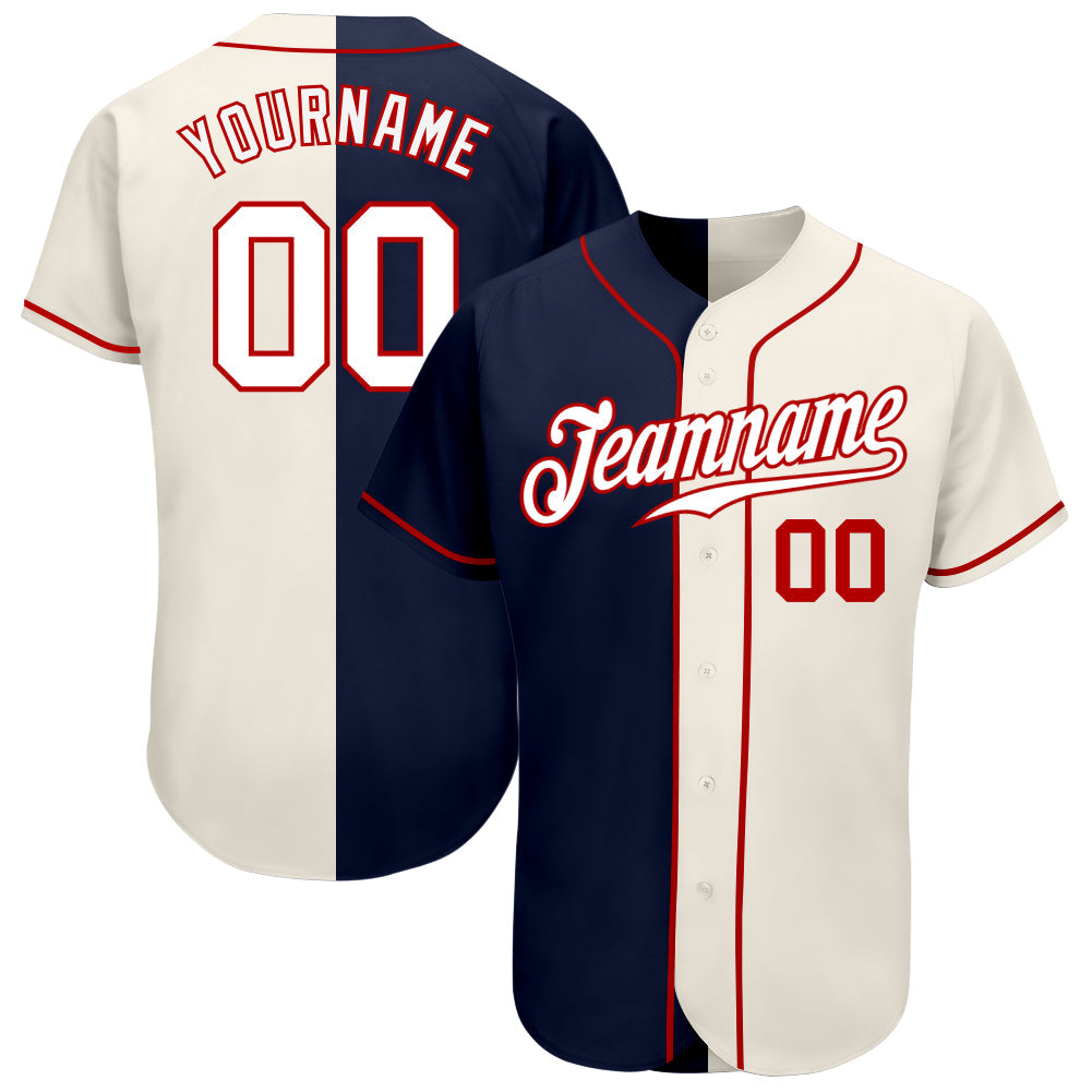 Custom Cream White-Navy Authentic Split Fashion Baseball Jersey - Main View