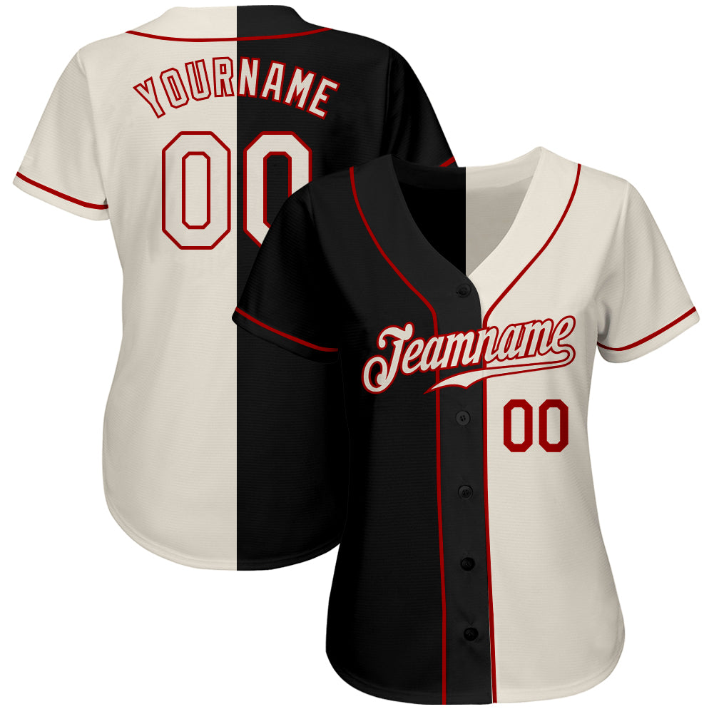 Custom Black Cream-Red Authentic Split Fashion Baseball Jersey view 2