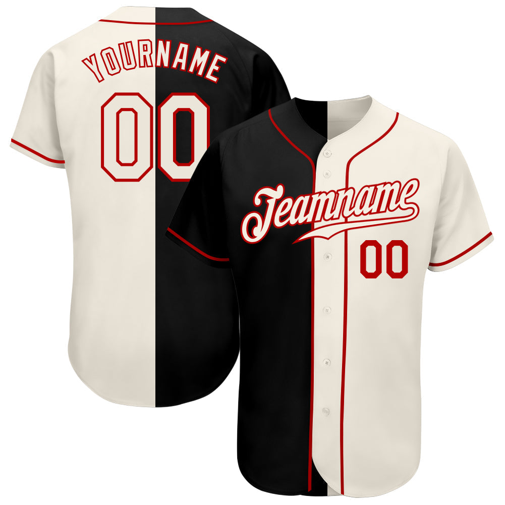Custom Black Cream-Red Authentic Split Fashion Baseball Jersey - Main View