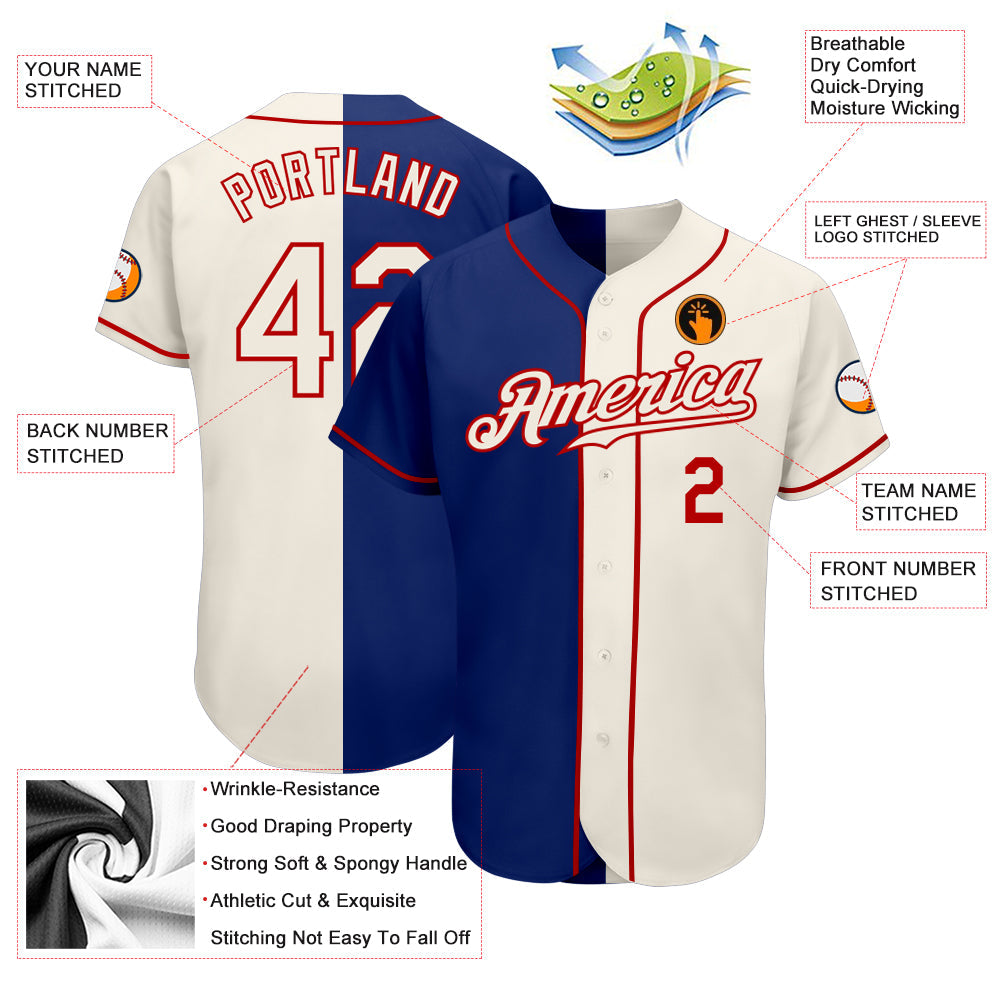 Custom Royal Cream-Red Authentic Split Fashion Baseball Jersey view 3