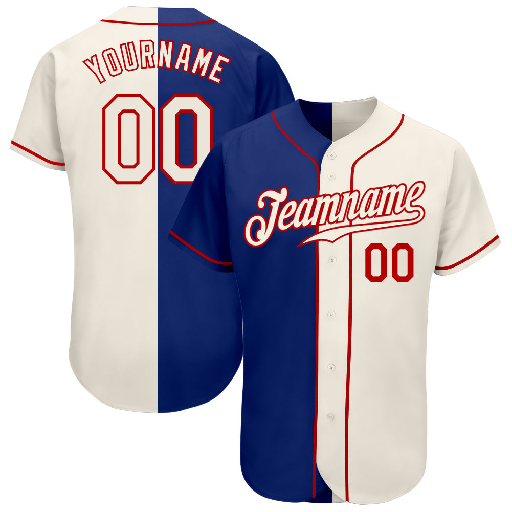 Custom Royal Cream-Red Authentic Split Fashion Baseball Jersey - Main View