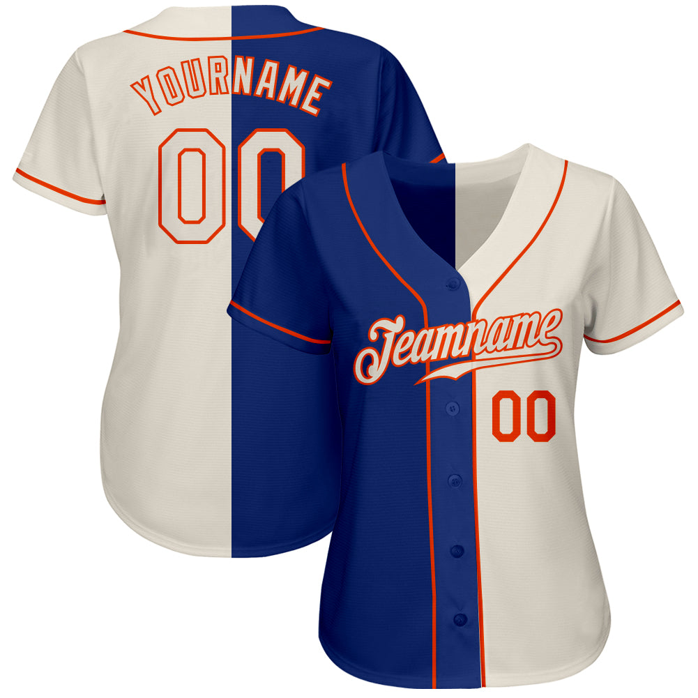 Custom Royal Cream-Orange Authentic Split Fashion Baseball Jersey view 2