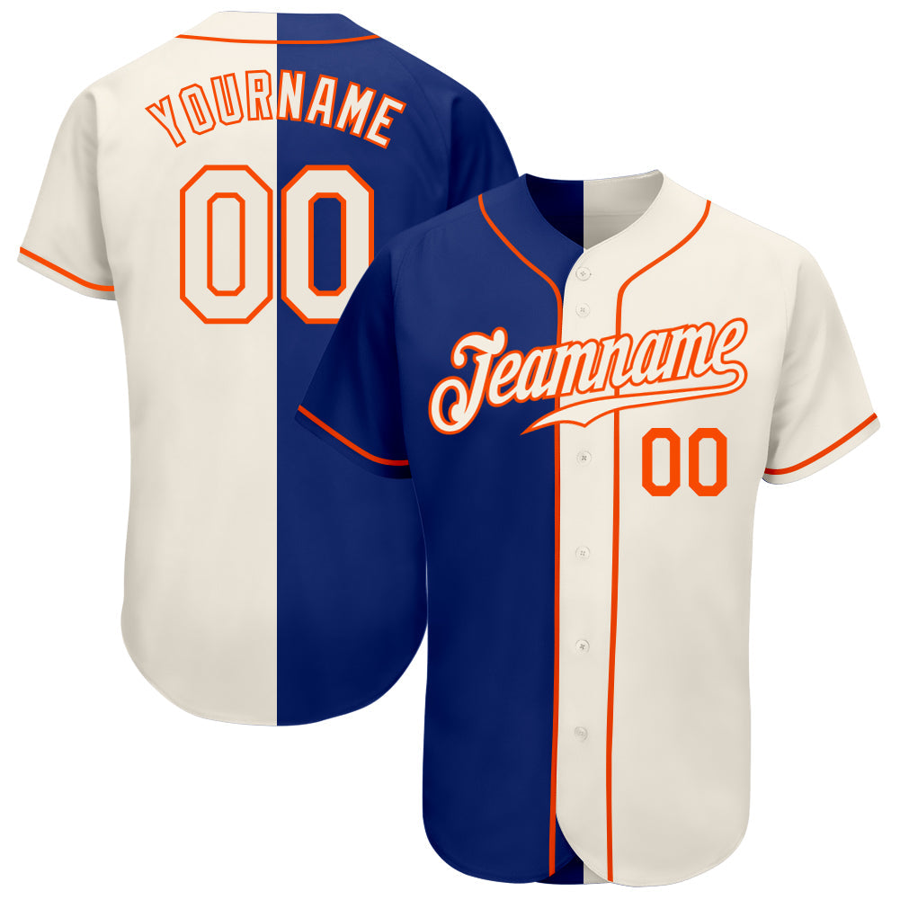 Custom Royal Cream-Orange Authentic Split Fashion Baseball Jersey - Main View