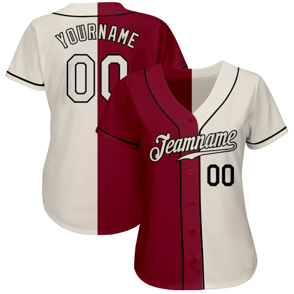 Custom Crimson Cream-Black Authentic Split Fashion Baseball Jersey view 2