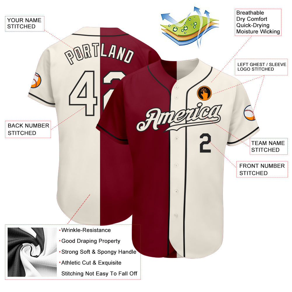 Custom Crimson Cream-Black Authentic Split Fashion Baseball Jersey view 3