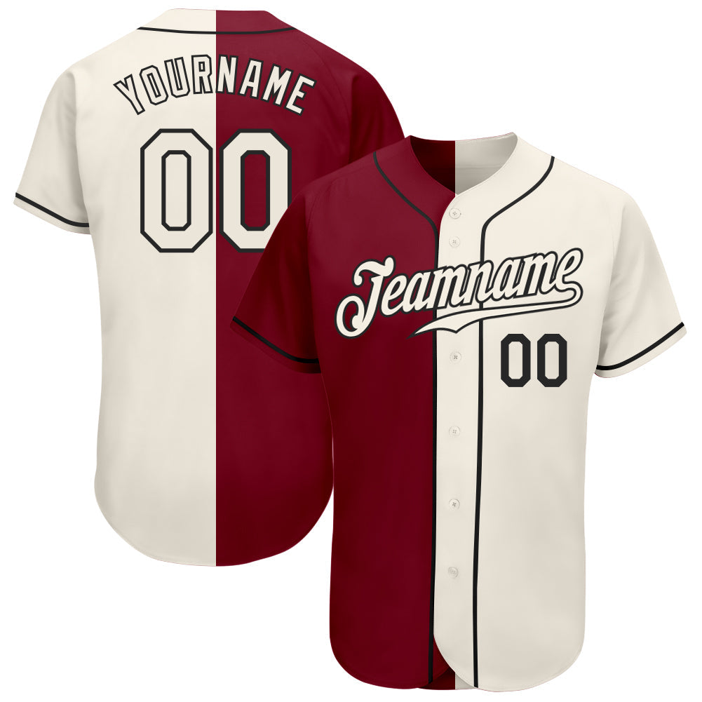 Custom Crimson Cream-Black Authentic Split Fashion Baseball Jersey - Main View