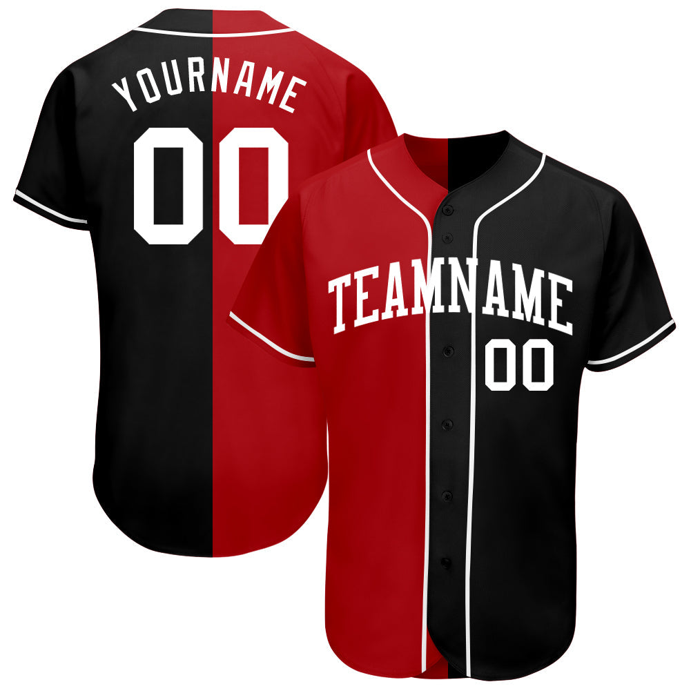 Custom Black White-Red Authentic Split Fashion Baseball Jersey - Main View
