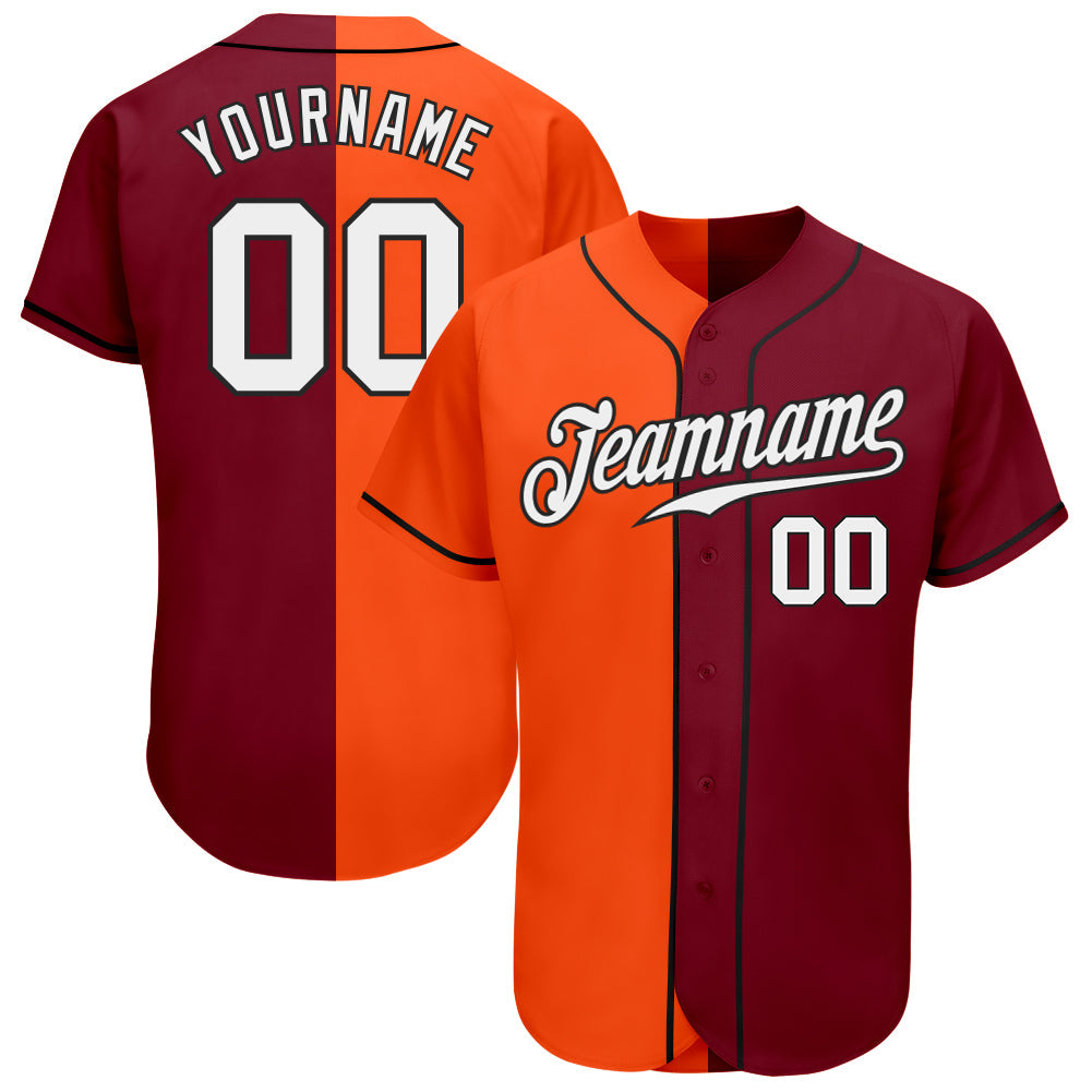 Custom Crimson White Orange-Black Authentic Split Fashion Baseball Jersey - Main View