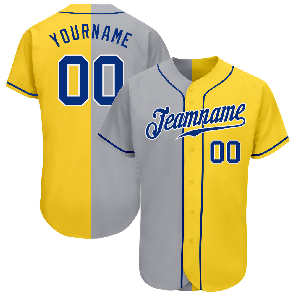 Custom Yellow Royal Gray-White Authentic Split Fashion Baseball Jersey - Main View