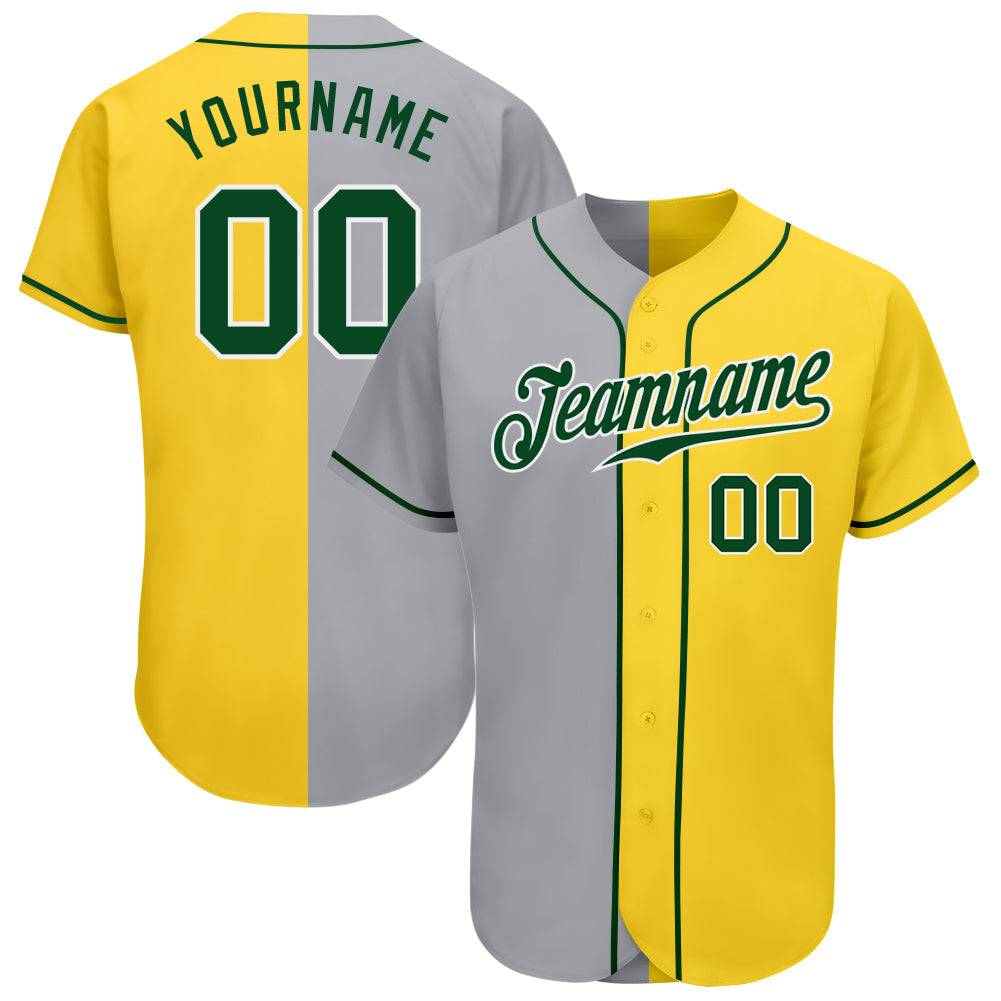 Custom Yellow Green-Gray Authentic Split Fashion Baseball Jersey - Main View