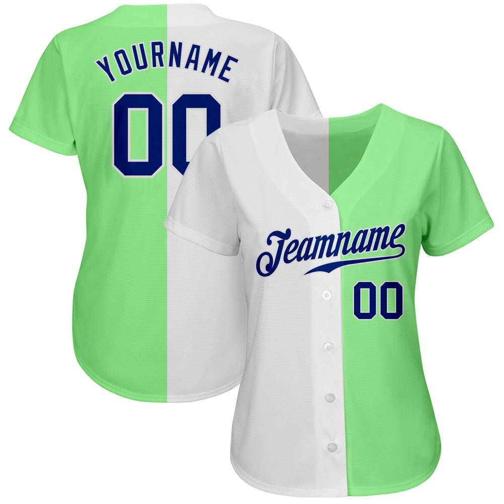 Custom Pea Green Royal-White Authentic Split Fashion Baseball Jersey view 2
