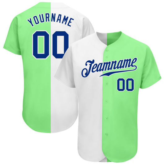 Custom Pea Green Royal-White Authentic Split Fashion Baseball Jersey - Main View