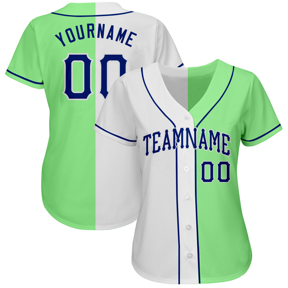 Custom Pea Green Royal-White Authentic Split Fashion Baseball Jersey view 2