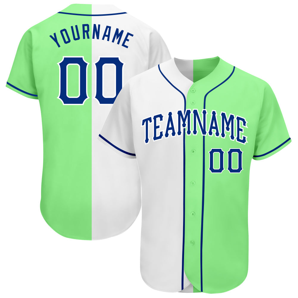 Custom Pea Green Royal-White Authentic Split Fashion Baseball Jersey - Main View