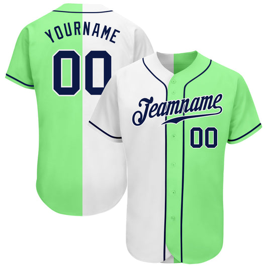 Custom Pea Green Navy-White Authentic Split Fashion Baseball Jersey - Main View