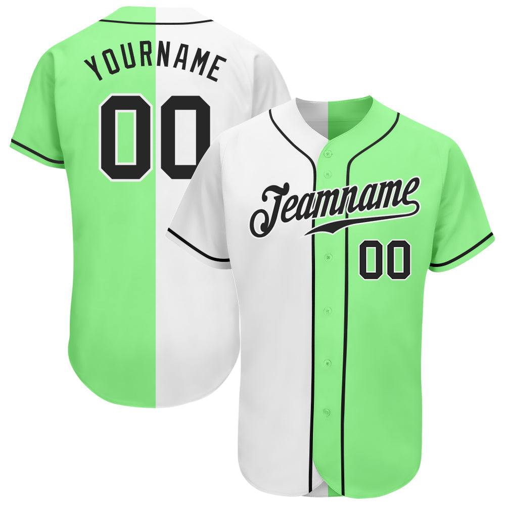 Custom Pea Green Black-White Authentic Split Fashion Baseball Jersey - Main View