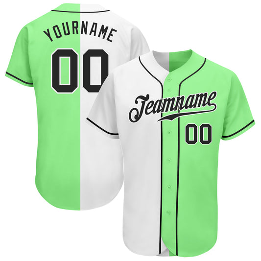 Custom Pea Green Black-White Authentic Split Fashion Baseball Jersey - Main View