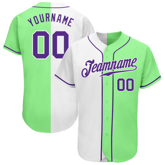 Custom Pea Green Purple-White Authentic Split Fashion Baseball Jersey - Main View