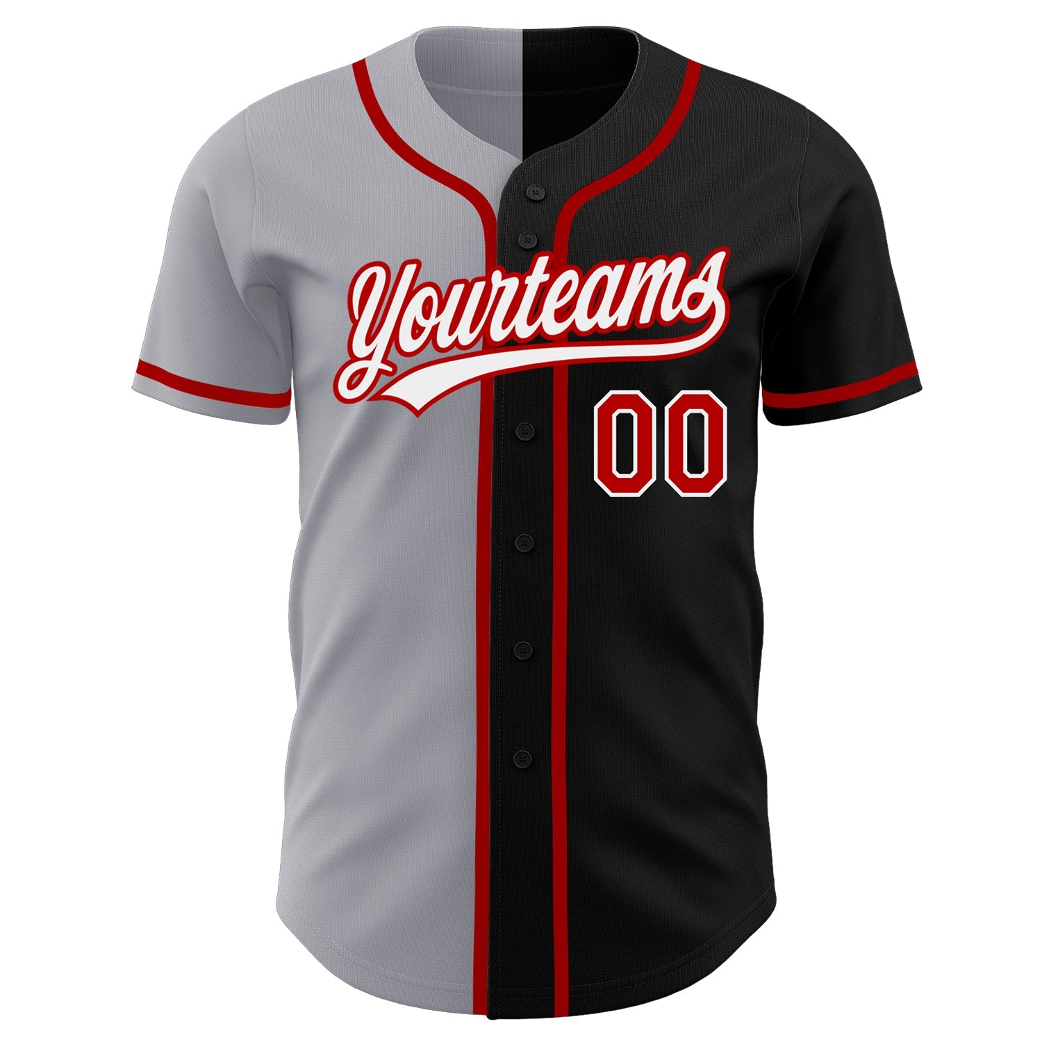 Custom Black Red-Gray Authentic Split Fashion Baseball Jersey view 2