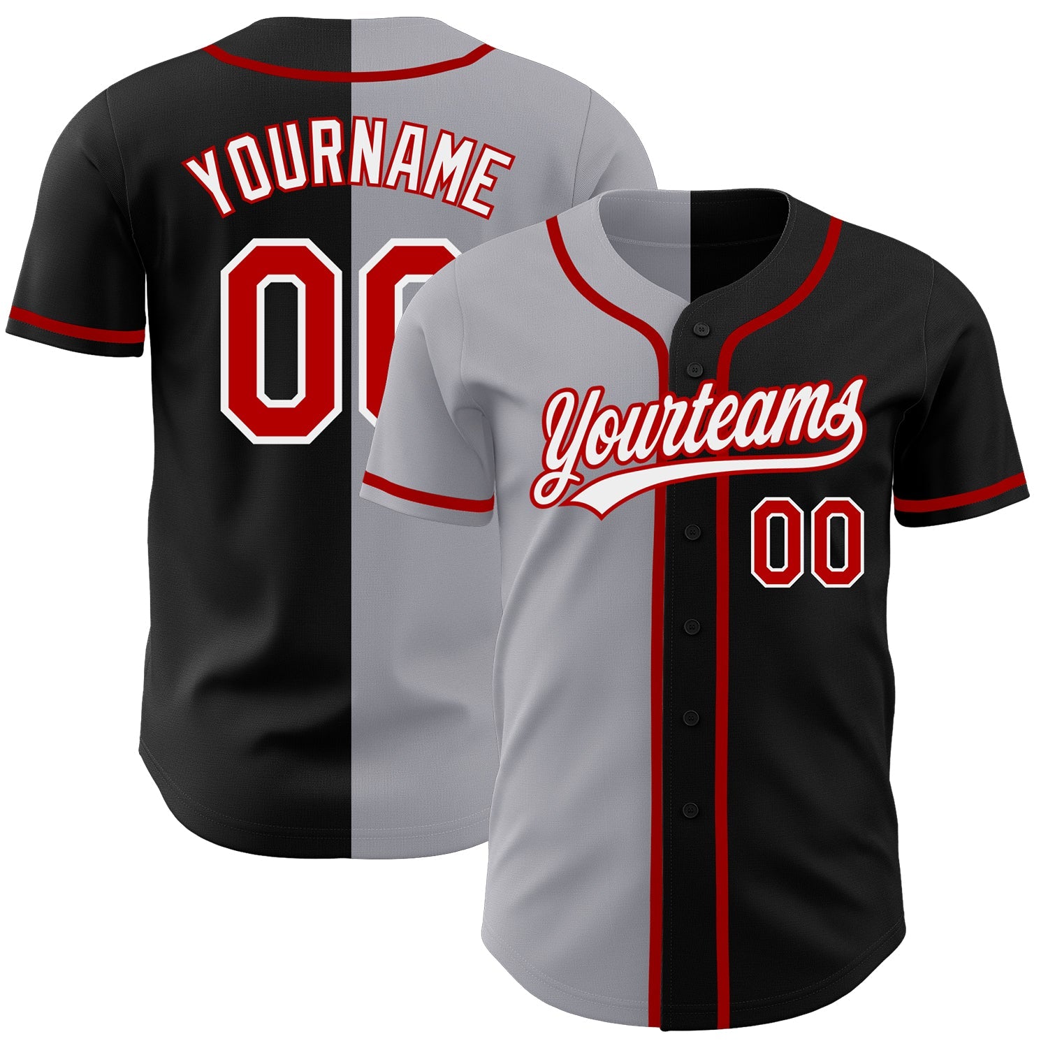 Custom Black Red-Gray Authentic Split Fashion Baseball Jersey - Main View