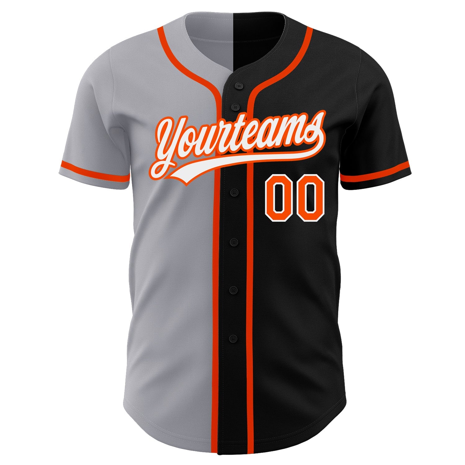 Custom Black Orange-Gray Authentic Split Fashion Baseball Jersey view 2