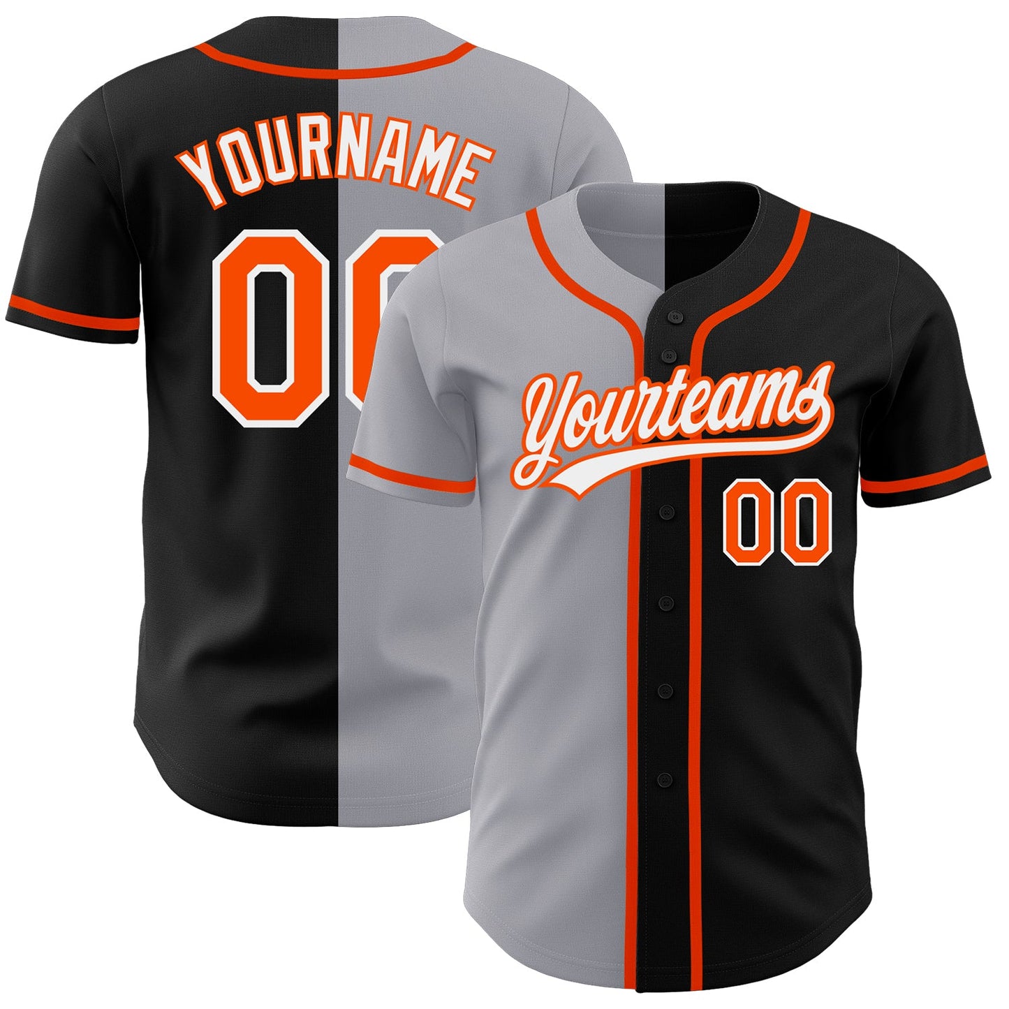 Custom Black Orange-Gray Authentic Split Fashion Baseball Jersey - Main View