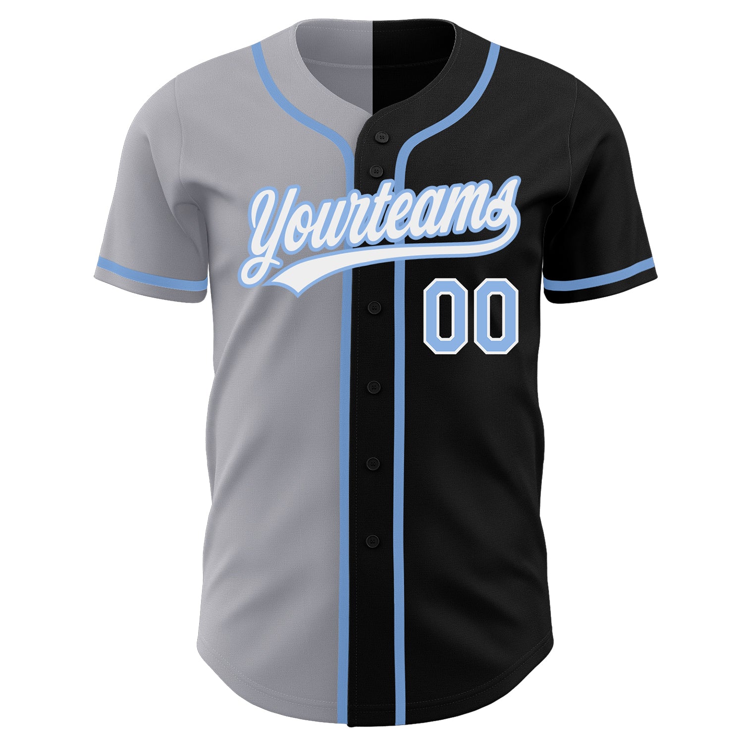 Custom Black Light Blue-Gray Authentic Split Fashion Baseball Jersey view 2