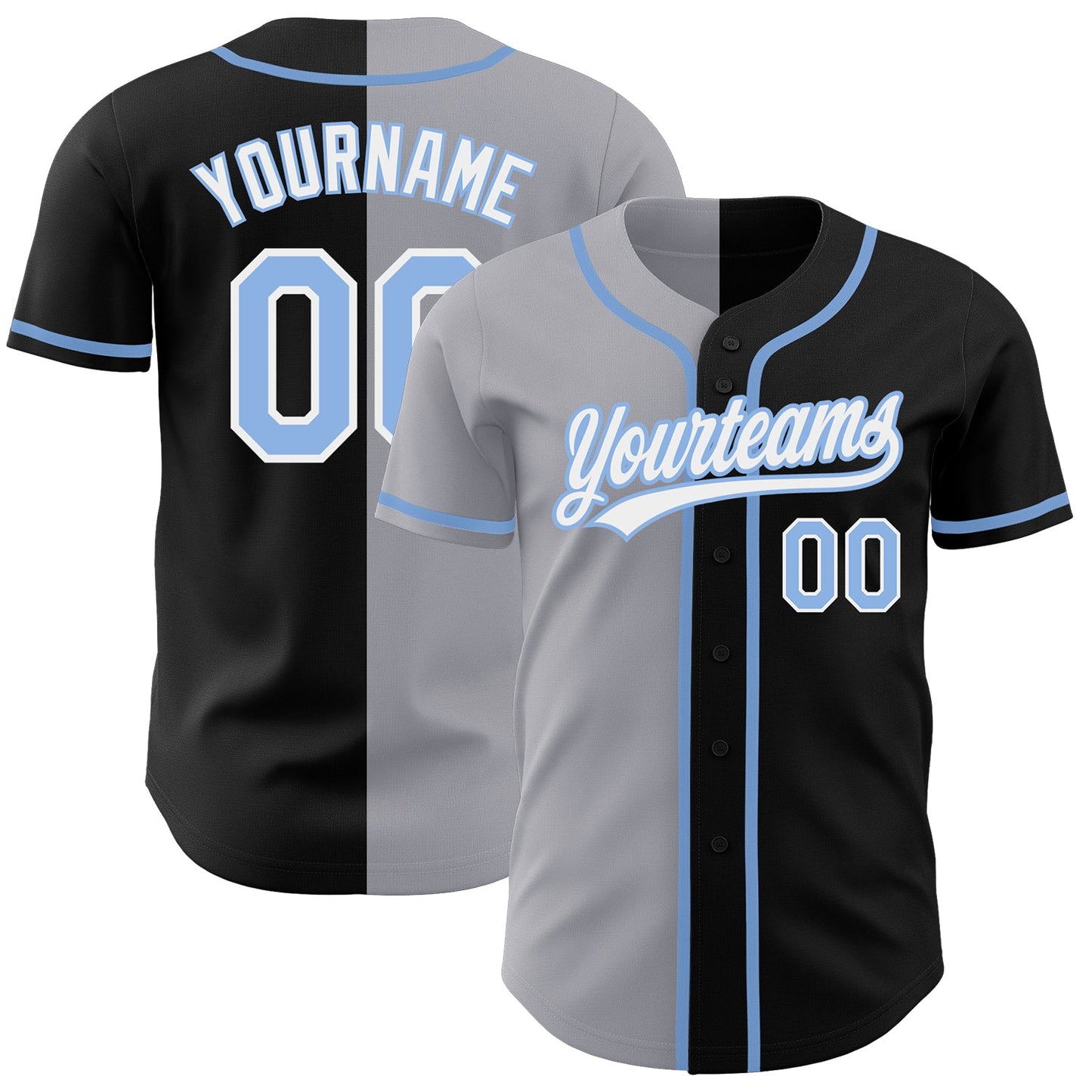 Custom Black Light Blue-Gray Authentic Split Fashion Baseball Jersey - Main View