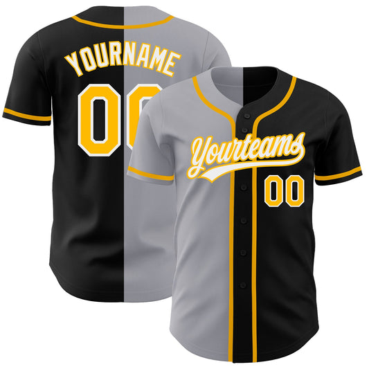 Custom Black Gold-Gray Authentic Split Fashion Baseball Jersey - Main View