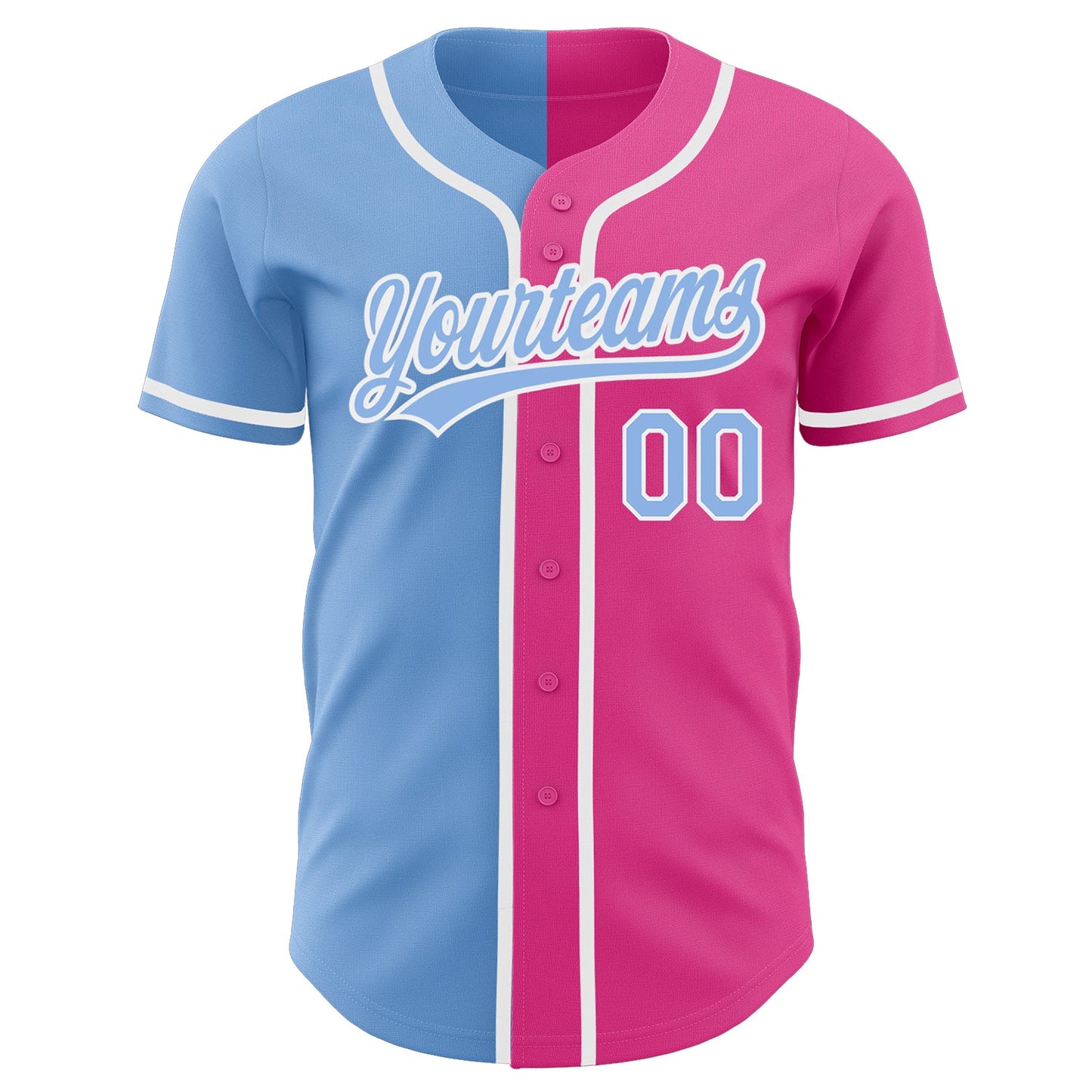 Custom Pink Light Blue-White Authentic Split Fashion Baseball Jersey view 2