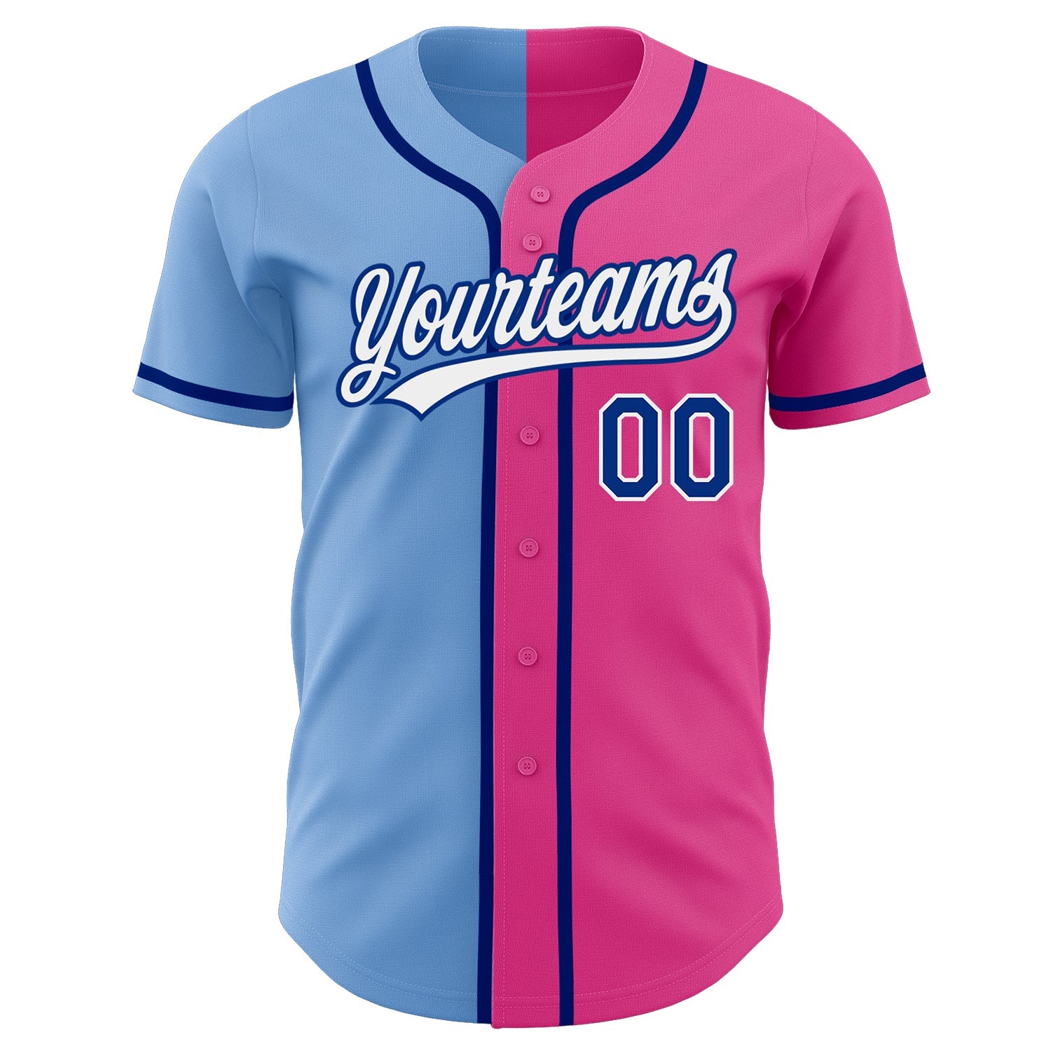 Custom Pink Royal-Light Blue Authentic Split Fashion Baseball Jersey view 2
