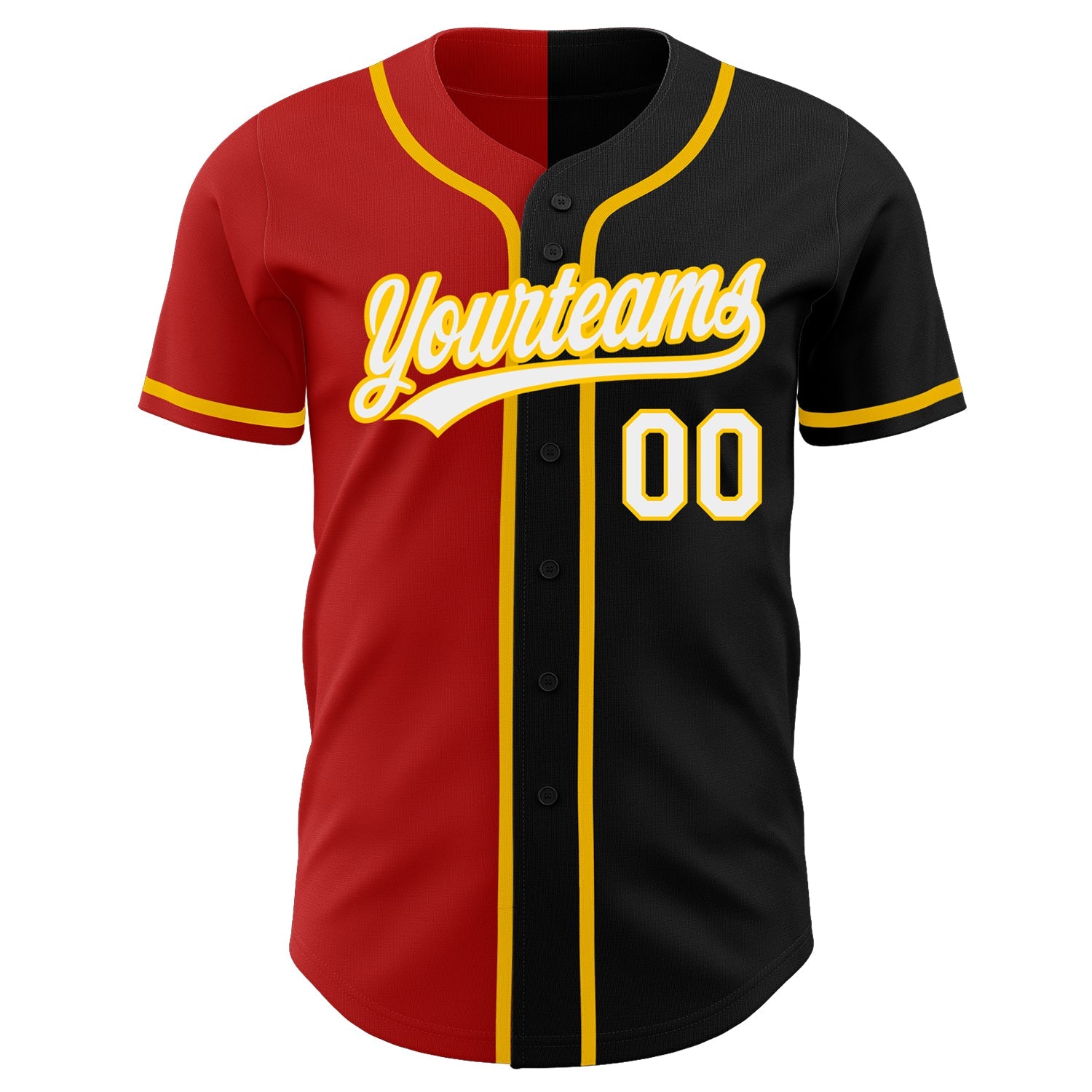 Custom Black White Red-Gold Authentic Split Fashion Baseball Jersey view 2