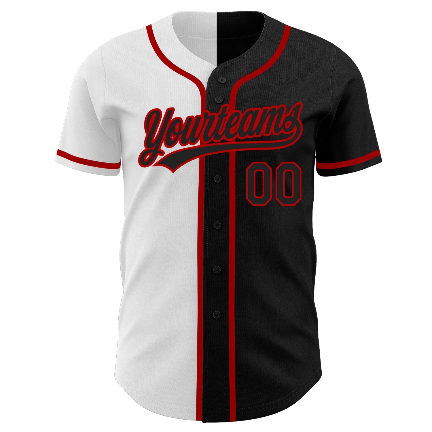 Custom Black Black White-Red Authentic Split Fashion Baseball Jersey view 2