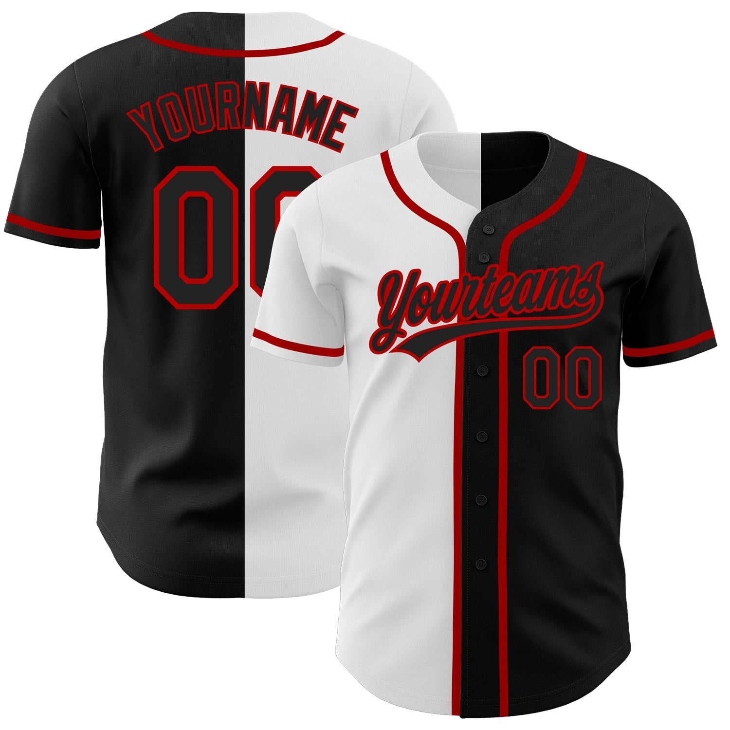 Custom Black Black White-Red Authentic Split Fashion Baseball Jersey - Main View