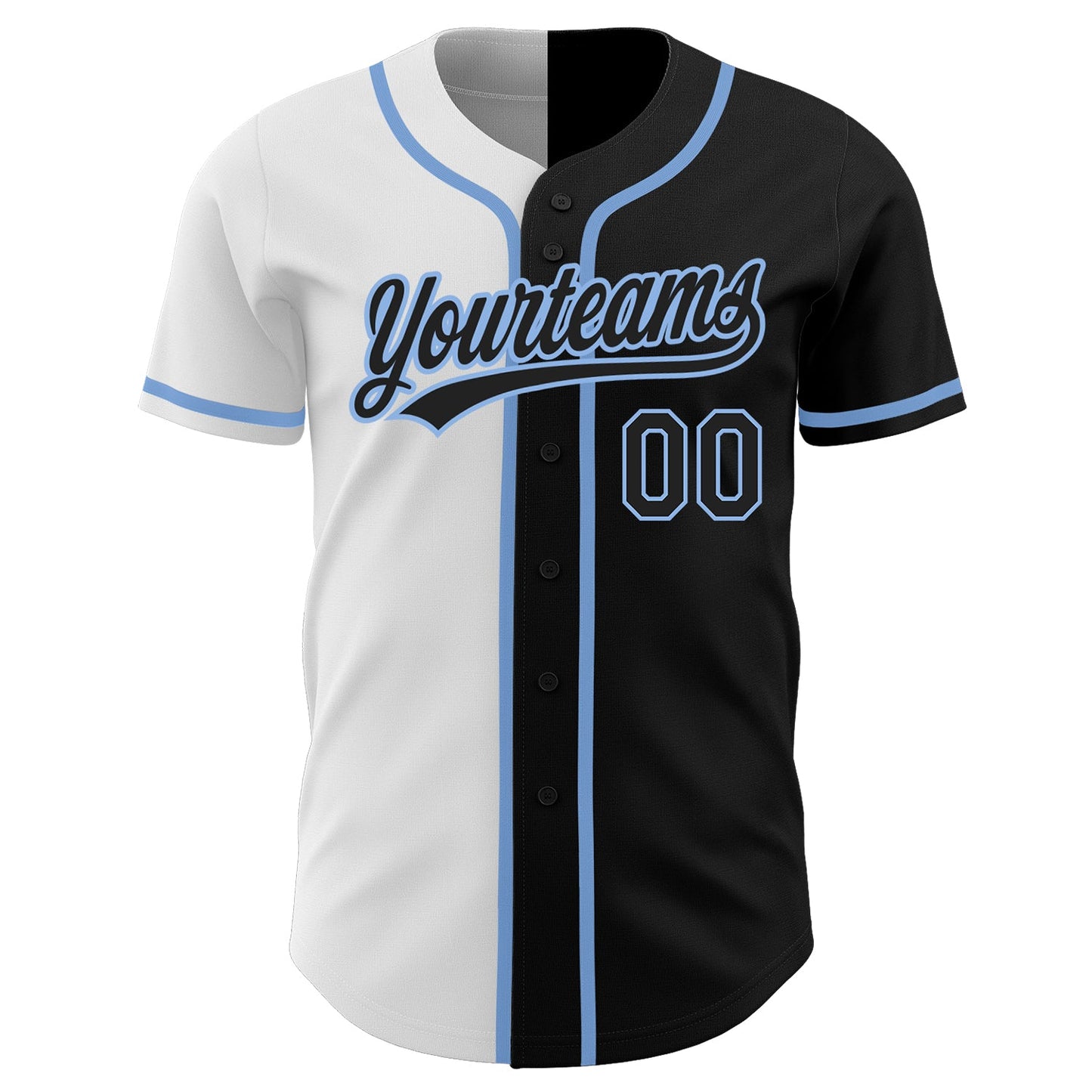 Custom Black Black White-Light Blue Authentic Split Fashion Baseball Jersey view 2