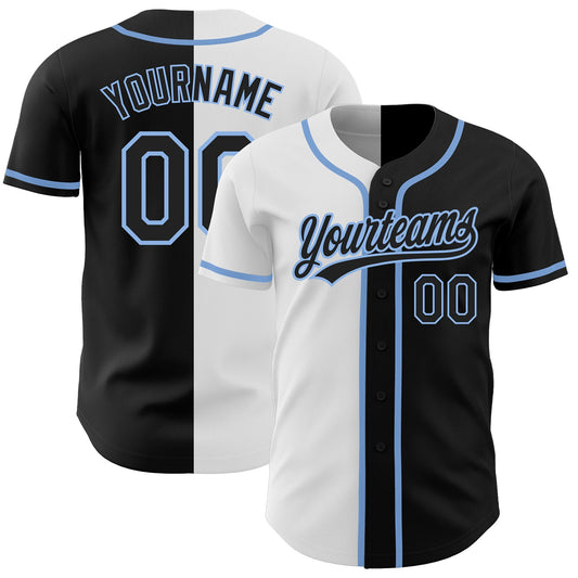 Custom Black Black White-Light Blue Authentic Split Fashion Baseball Jersey - Main View