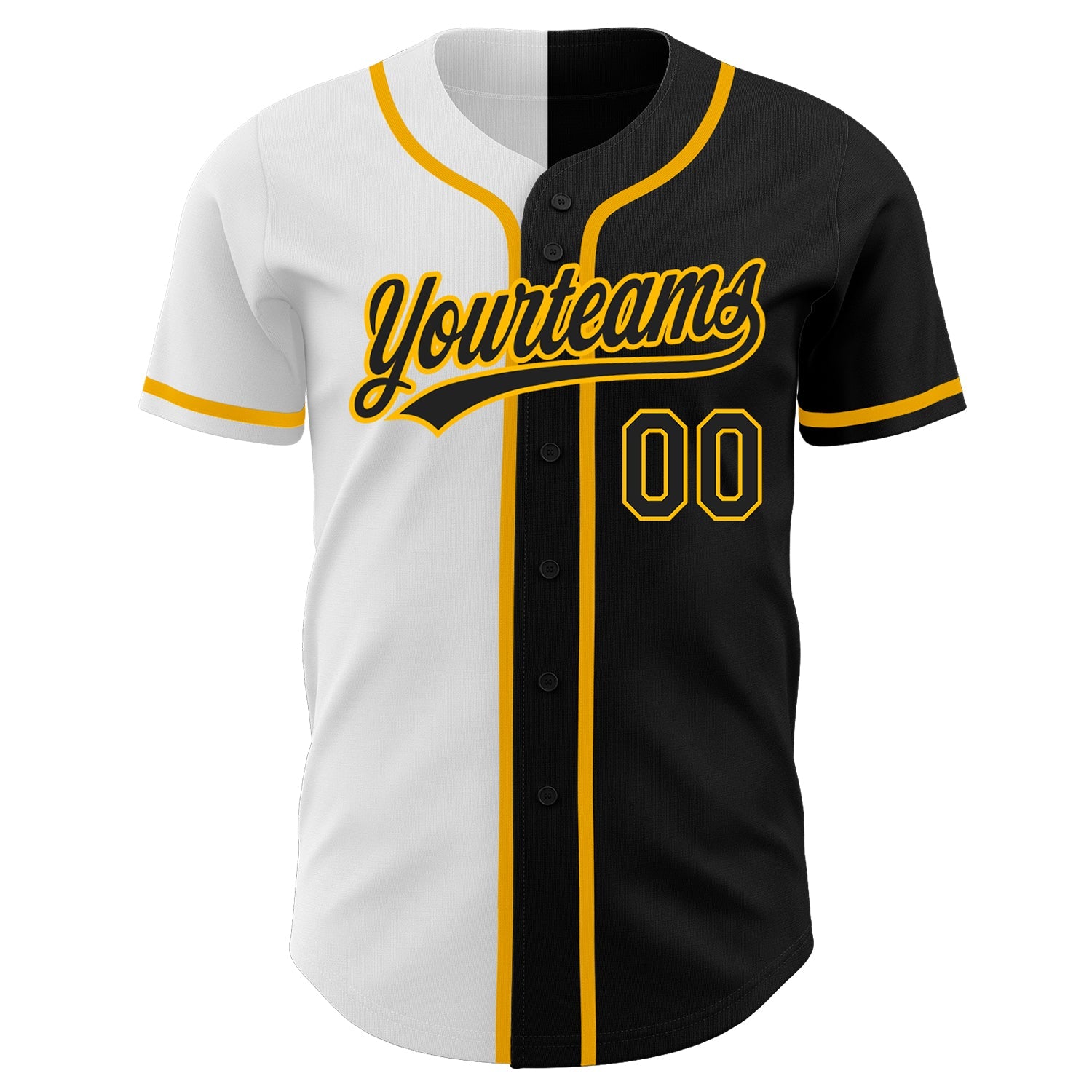 Custom Black Black White-Gold Authentic Split Fashion Baseball Jersey view 2