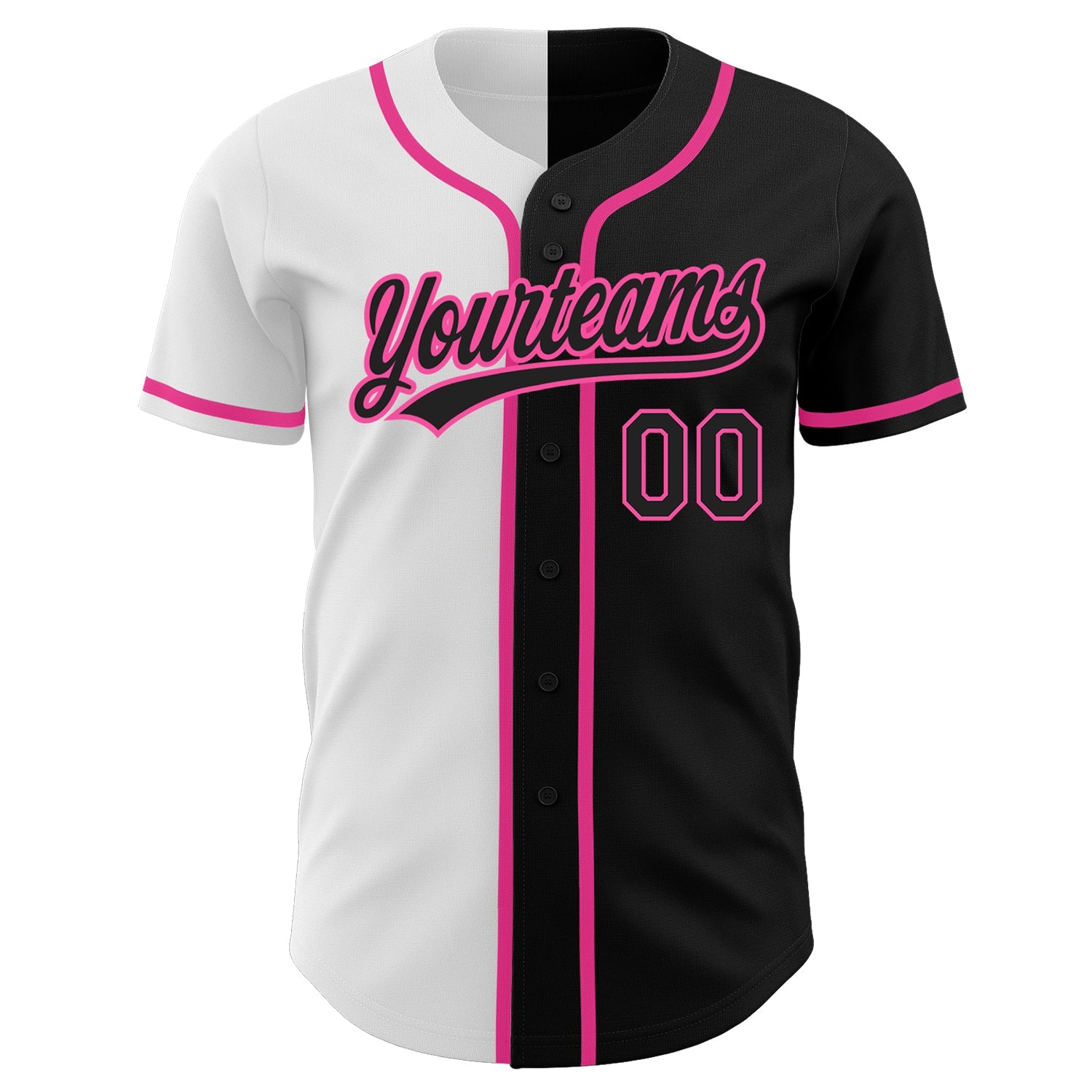 Custom Black Black White-Pink Authentic Split Fashion Baseball Jersey view 2