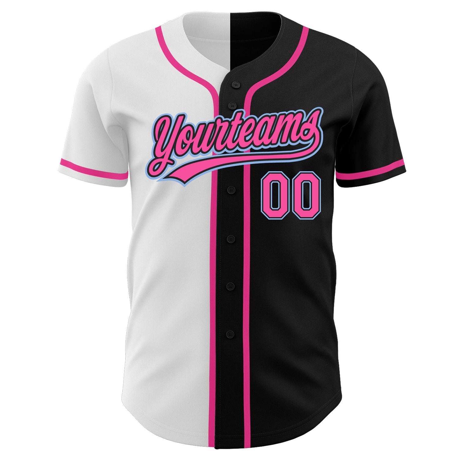 Custom Black Pink White-Light Blue Authentic Split Fashion Baseball Jersey view 2