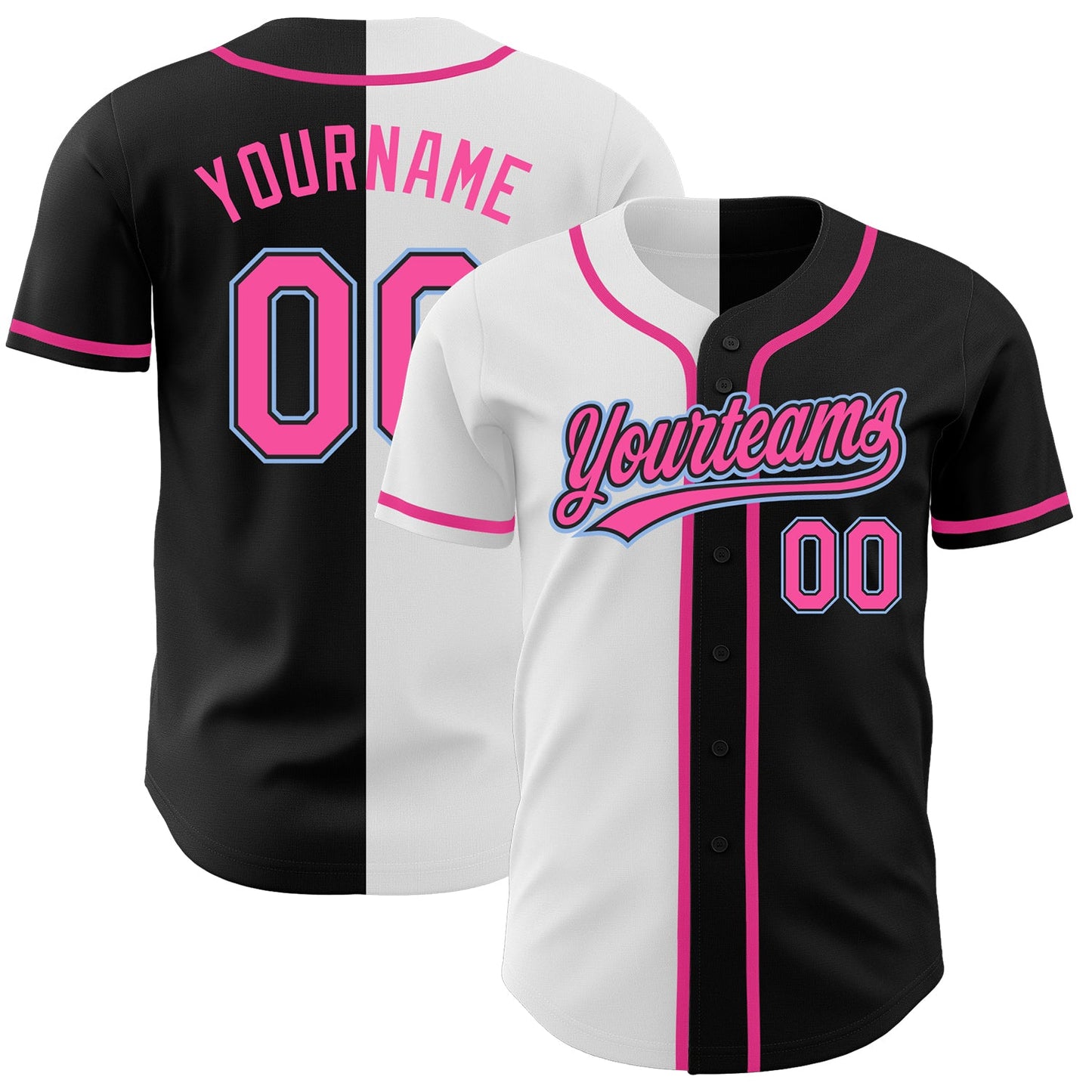 Custom Black Pink White-Light Blue Authentic Split Fashion Baseball Jersey - Main View
