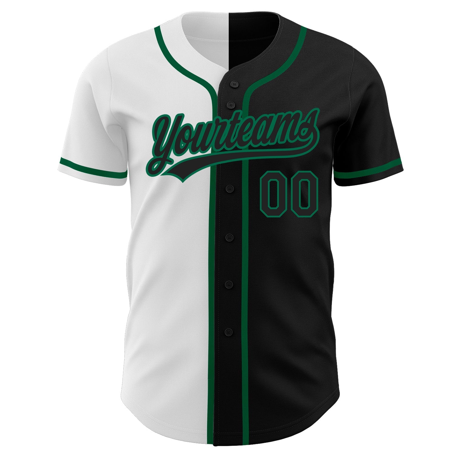 Custom Black Black White-Kelly Green Authentic Split Fashion Baseball Jersey view 2