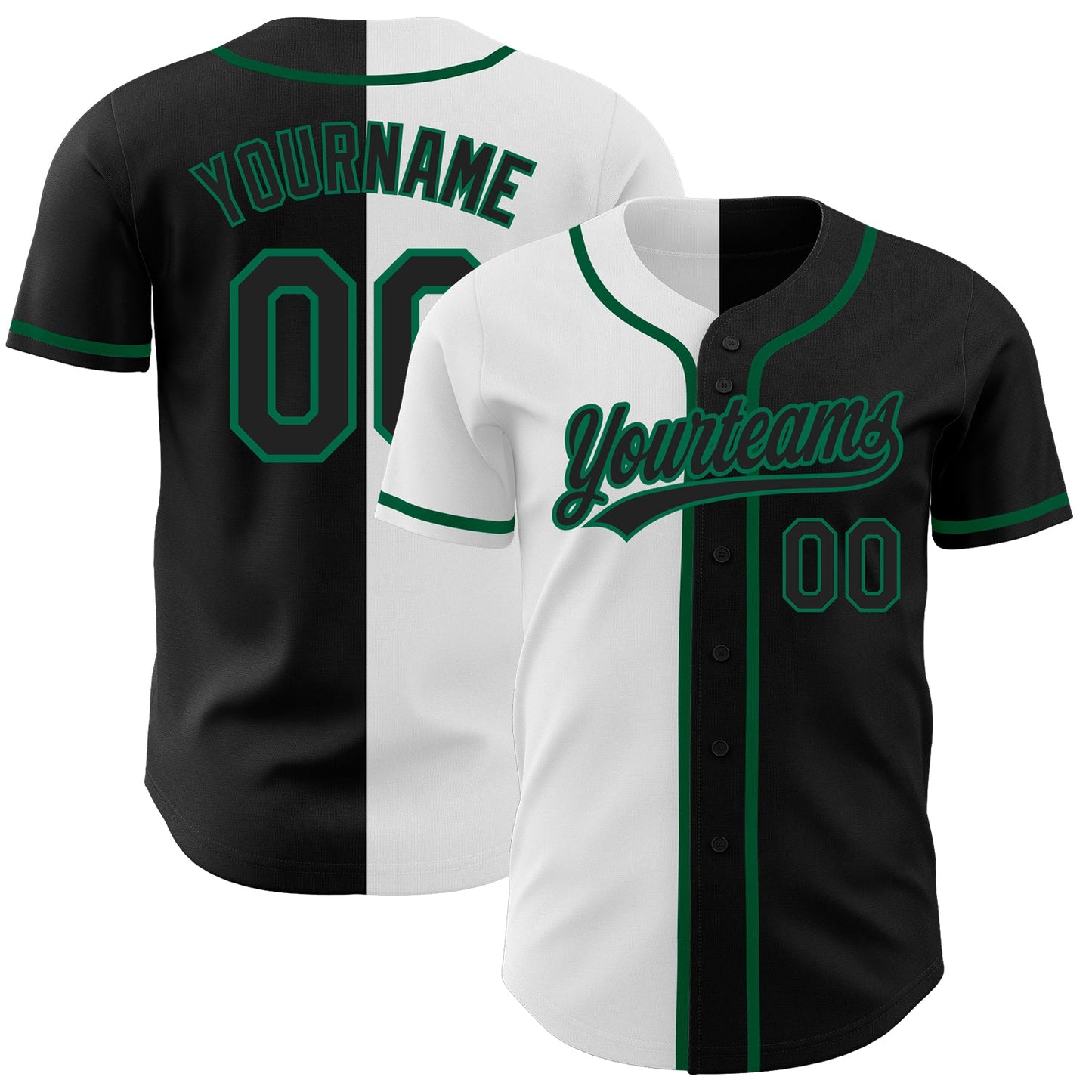 Custom Black Black White-Kelly Green Authentic Split Fashion Baseball Jersey - Main View