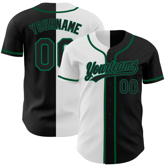 Custom Black Black White-Kelly Green Authentic Split Fashion Baseball Jersey - Main View