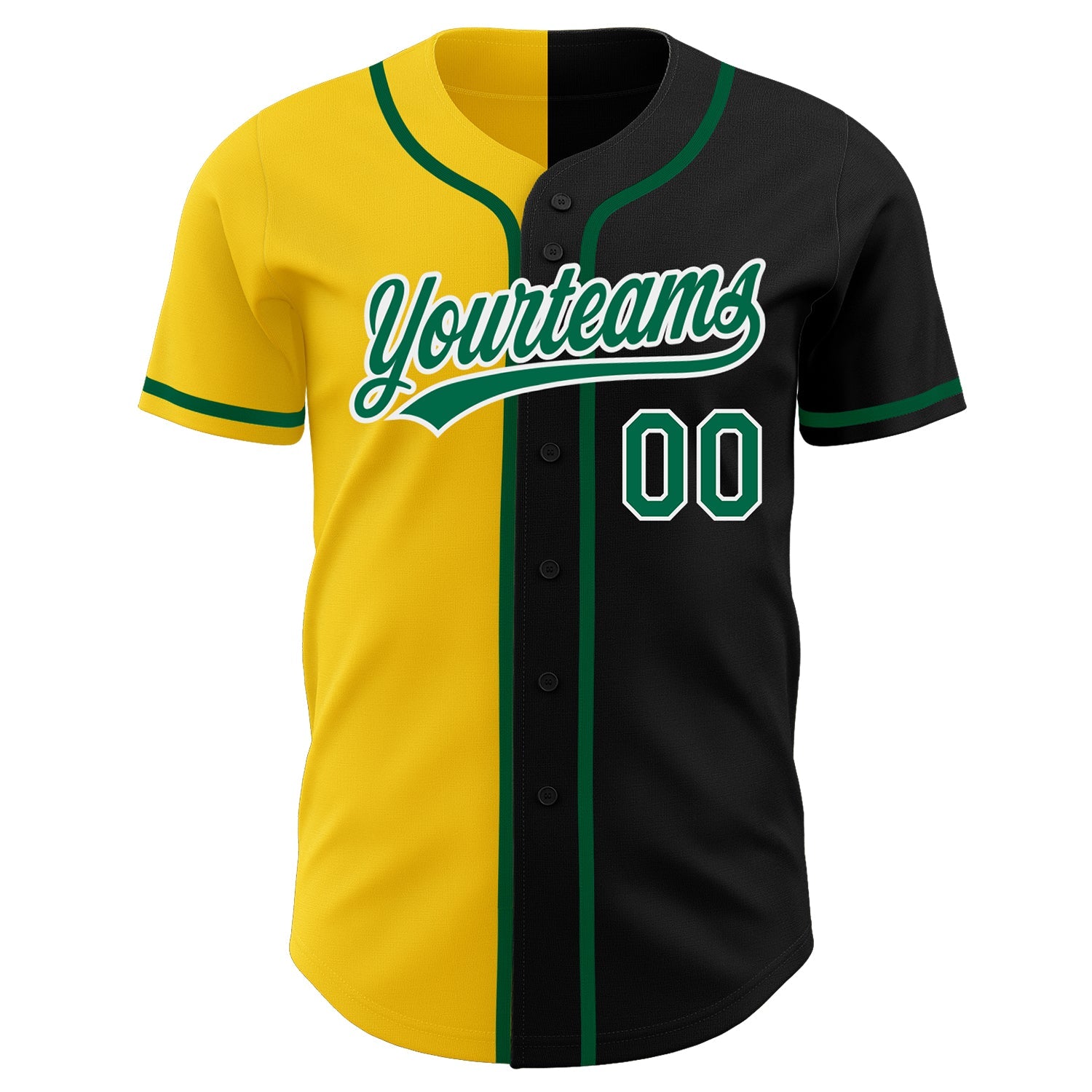 Custom Black Kelly Green-Yellow Authentic Split Fashion Baseball Jersey view 2