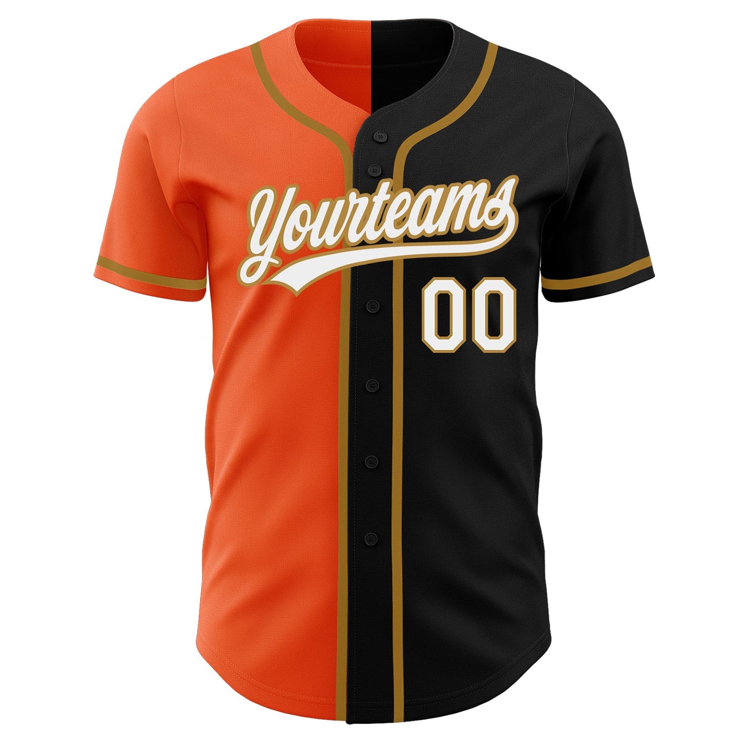 Custom Black White Orange-Old Gold Authentic Split Fashion Baseball Jersey view 2