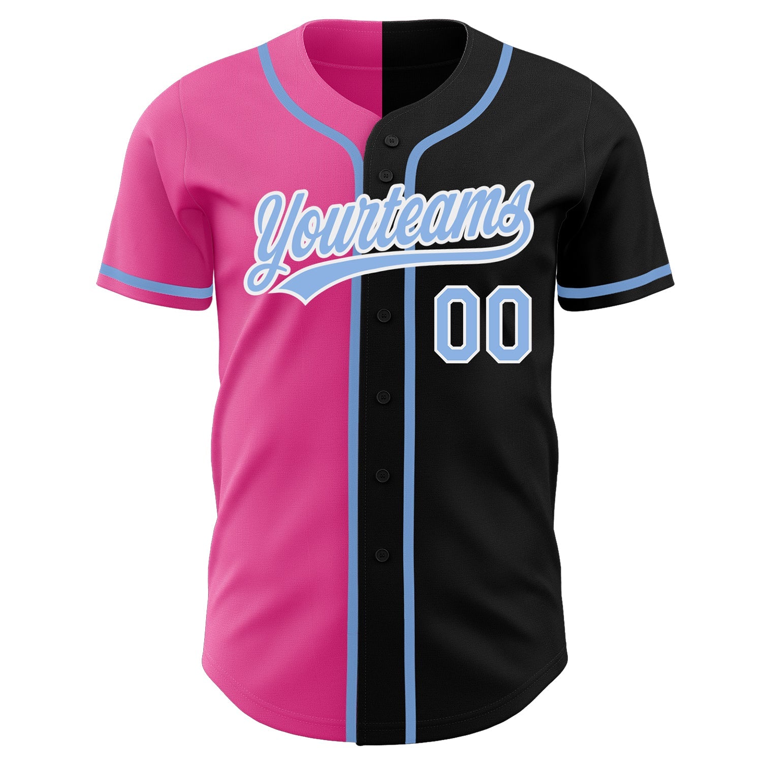 Custom Black Light Blue-Pink Authentic Split Fashion Baseball Jersey view 2