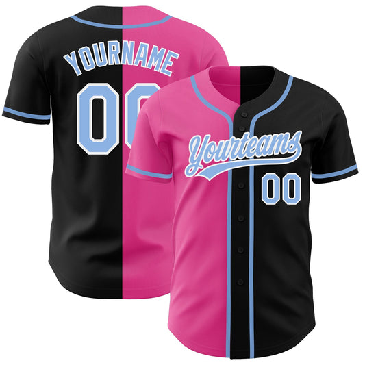 Custom Black Light Blue-Pink Authentic Split Fashion Baseball Jersey - Main View