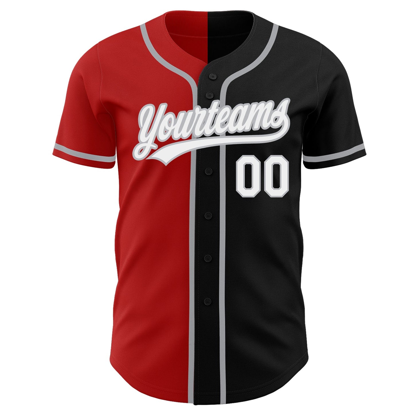 Custom Black White Red-Gray Authentic Split Fashion Baseball Jersey view 2